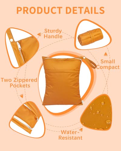 Image of babygoal Wet Dry Bags 3 Pack for Baby Cloth Diapers, Washable Travel Bags, Beach, Pool, Gym Bag for Swimsuits & Wet Clothes with Two Zippered Pockets 3LN29