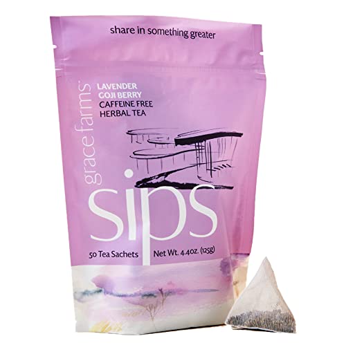 Grace Farms LAVENDER GOJI BERRY Herbal Teas (50 Sachet Pouch) | Naturally Sweet, Stress Support and Caffeine Free | Organic and Kosher Certified | Gives Back 100% of Profits