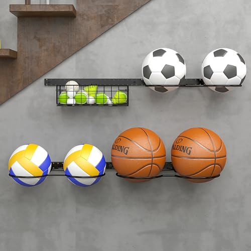 image for Feyejade 8 Tier Detachable Wall Mounted Basketball Rack,Vertical/Horiz