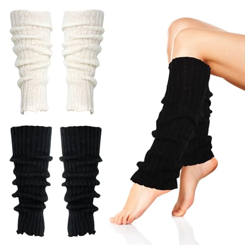 Soleeya 2 Pares Calentadores Piernas Mujer Invierno Calcetines Largos de Piernas de Punto para Invierno, Leg Warmers Elasticidad Calentadores Calentadores de Rodilla para Botas(2 Colores)