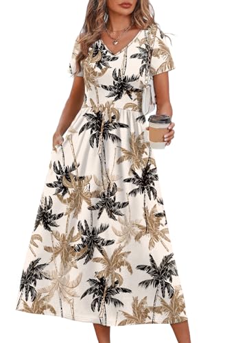Image of OFEEFAN Summer Dresses for Women Flowy Casual A-Line Midi Dress Beach Vacation Sundresses with Pockets S-2XL