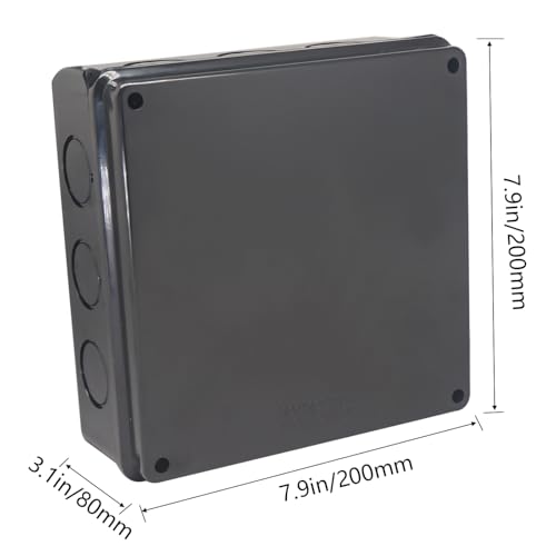 Image of Junction Box, Reserved Holes Electrical Boxes Waterproof IP65 ABS Plastic Electrical Power Cord Enclosure Project Box Black 7.9 x 7.9 x 3.1 inch(200x200x80mm)