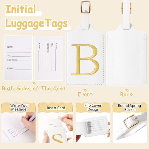 Image of Initial Luggage Tags for Suitcases, Cute Embroidered Letter Luggage Bag Suitcase Identifier Name Baggage Tag, PU Leather Travel Luggage Tags, Bag Tags for Men Women Kids Luggage Handbags(White B)