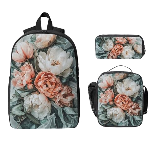 Minimalist Floral Backpacks 3 Pcs Multifunction High capacity Travel Backpack with Fun Graphic Cartoon Print for Hiking Commuting