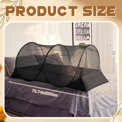 Image of Large Pop up Mosquito Net for Camping Portable Foldable Mosquito Tent Bug Net Bed Travel Patio Outdoor 78 x 39 x 28 Inch Bug Netting Mesh Tent Canopy for Adults Baby Bedroom, Black