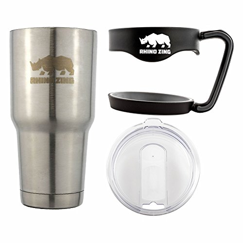 Rhino Zing Travel Insulated Coffee Mug Stainless Steel Tumbler 30 Oz with Handle and Slide Lid