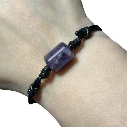Natural Gemstone Cord Bracelet For Men And Women - Unisex Crystal Tube Stone Bracelets For Spiritual Meditation And Good Luck Jewelry - Waterproof (Amethyst) #TOP3