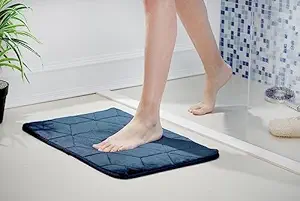 Amazon Brand - Solimo Ultra Soft Memory Foam Bath Mat Non-Slip | Water Absorbent | Machine Washable (Blue)