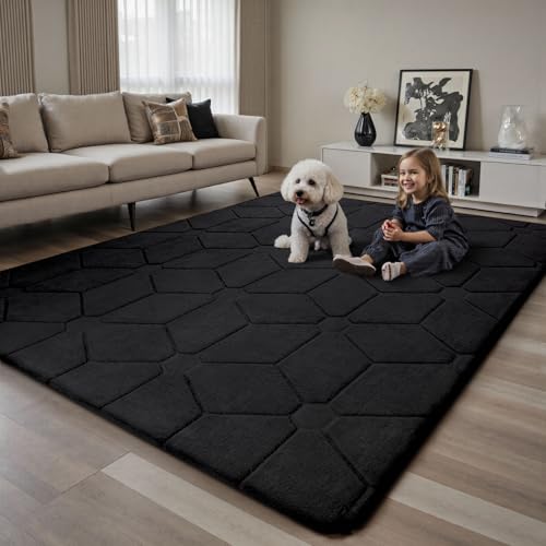 Sour Lemon Rugs Living Room 200x300,3D Black Area Rugs for Bedroom,Extra Large Rugs for living room,Machine Washable Anti Slip Short Pile Rug Carpets Mat for Kids Room Bedroom