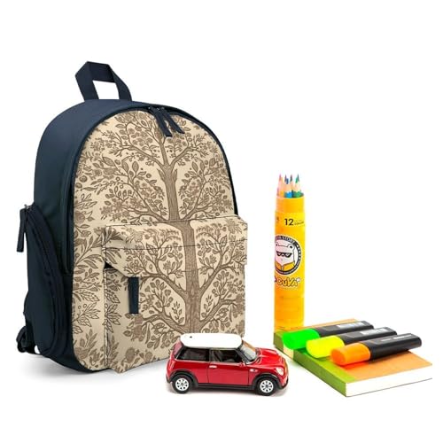 Beige Style Tree Backpack Small Book Bag with Side Pocket, Lightweight Durable Backpack, Travel Rucksack, Blue-style3