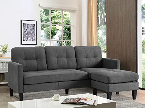 LETATA Convertible Sectional Sofa Couch with Chaise, Grey L Shaped Couch Sofa Set with Reversible Ottoman, Modern Small Sectional Couches for Living Room,Apartment,Small Spaces (Grey)