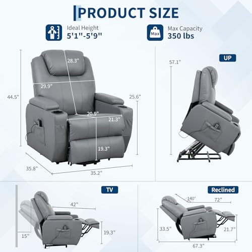 Image of Garvee Power Recliner Chair, Lift Chair with 8-Point Vibration and Heat, Full Body Massage, Armrest Storage, Dual Cup Holders, Silent PU Leather, FSC TUV Certifie, Power Lift Recliner for Bedroom