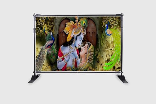 Image of Radha Krishna Design Backdrop for Pooja Decoration Traditional /Background Curtain Cloth for Pooja /Festival Size 5 Feet Height and 8 Feet Width(5 * 8)