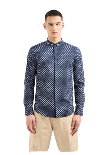 Armani Exchange Mens Long Sleeve Micro Print Button Down Shirt. Slim Fit