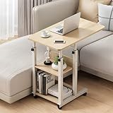 BTGGG Overbed Table with Lockable Wheels, Movable Hospital Bed Table with 2 Storage Shelves, Adjustable 68~85cm Height, Lightweight Over Bed Table for Bed, Sofa, Elderly Care, Beige - Image 5