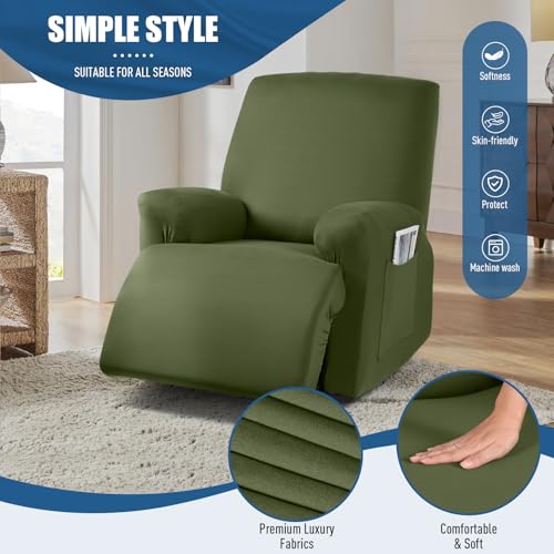 Image of TAOCOCO Stretch Recliner Chair Covers 3-Pieces Solid Furniture Covers Recliner Cover for Reclining Chair Slipcovers Feature Fitted Soft Washable Recliner Sofa Covers (1 Seat, Olive Green)