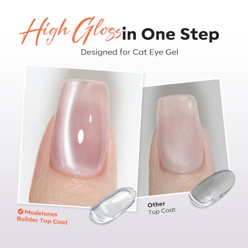 Image of modelones Builder Top Coat Gel Nail Polish, 15 ML No Wipe Clear Gel Polish Chrome Bond Ultra Gloss for Cat Eye Apex Building Nails Strengthener Extension Long Last Soak Off U V Manicure Gift for Women