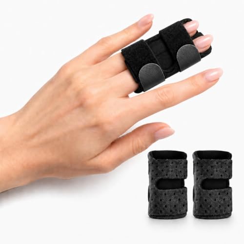 YEVON 2PCS Finger Splint - Enhanced Trigger Finger Brace with 2 Aluminum Support Bars Breathable Finger Buddy Wraps Adjustable Finger Support Sleeve for Arthritis Pain Relief and Sport Injuries