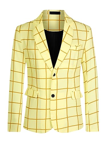 Lars Amadeus Plaid Blazer for Men's Casual Sport Coats Two Button Plaid Suit Jacket