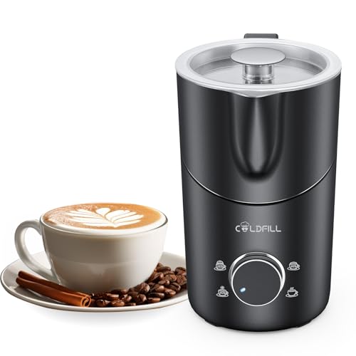 COLDFILL Espumador de Leche 8 en 1-400ml Espumador Leche Electrico para Café con leche, Chocolate Caliente, Capuchino, Espuma Caliente y Fría, Acero Inoxidable, Apto Para Lavavajillas, Negro Intenso