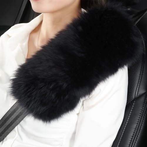 Image of 2 Pack Sheepskin Car Seat Belt Cover Pads | Long Wool Seatbelt Cushions