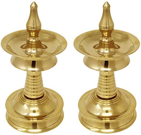 phareLamp Presents Nilavilakku- Kerala Brass Oil Lamp-Set of Two (Set of 2, 6 Inch Height) #A064