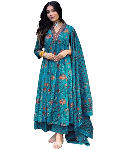 GoSriKi Women's korta in viscose, Anarkali, print, palazzo and dupatta