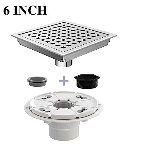 USHOWER 6 Inches Square Shower Drain, Stainless Steel Shower Drain, Brushed Nickel Finish