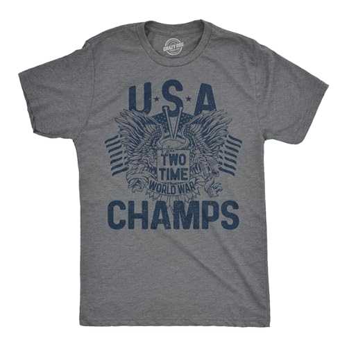 Mens USA Two Time World War Champs Fourth of July Tee Grey L