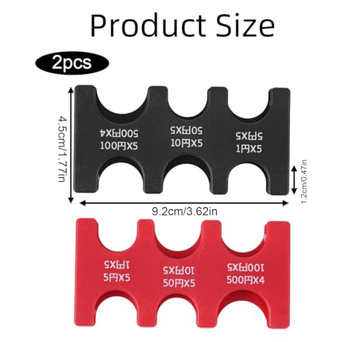 BOXOB 2 Stück Japanischer Yen Münzhalter, Kunststoff JPY Münzspender mit 6 Fächern Rechteckig Kleingeld Organizer fürs Auto Sammelbörse für Unterwegs (Rot, Schwarz)
