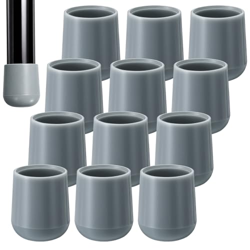 Image of Jetec 12 Pcs Gray Folding Chair Leg Caps, 3 /4 Inch Round Protectors | Heavy-duty Plastic Glides, Non-marring Floor Protectors for Hardwood Tile Floors, Replacement Feet Tips, Round Tube Fit