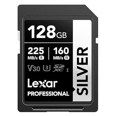 Lexar 128GB Professional Silver SD Card, UHS-I, C10, U3, V30, 4K, Up to 225/160 MB/s SDXC Memory Card, for Professional Photographer, Videographer, Enthusiast (LSDSILV128G-BNNNU)