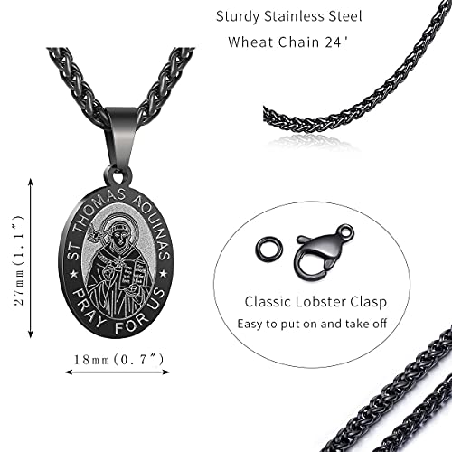 P. BLAKE Oval Saint Christopher/Michael/Joseph/Jude/Virgin Mary/Joseph/Francis/Patrick/Anthony/Benedict/Thomas Necklace for Men Women, Stainless Steel Catholic Patron Pendant with Chain 24 Inches