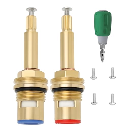 BDHDHWEFE 真鍮セラミックディスク蛇口カートリッジ交換用、1/4回転 G1/2インチ 20歯蛇口バルブ交換用 浴室 キッチンシンク 浴槽用タップバルブカートリッジ 温水&冷水1組(84mm)