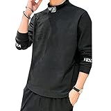 [foveitaa] メンズ Ｔシャツ カットソー ティーシャツ ハイネック セーター 丸首 長袖 厚手 ゆったり 無地 シンプル 秋服 大きい サイズ Black-M