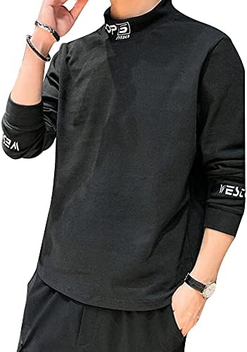 （19:30時点） [foveitaa] メンズ Ｔシャツ カットソー ティーシャツ ハイネック セーター 丸首 長袖 厚手 ゆったり 無地 シンプル 秋服 大きい サイズ Black-L