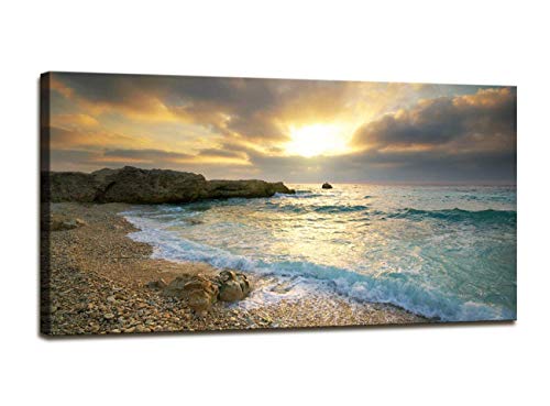 Ocean Canvas Wall Art Sunset Beach Waves Ocean Decor Art Large Ocean Decor Wall Decor for Bedroom Modern Artwork Canvas Prints Contemporary Pictures Framed Ready to Hang for Home Decoration