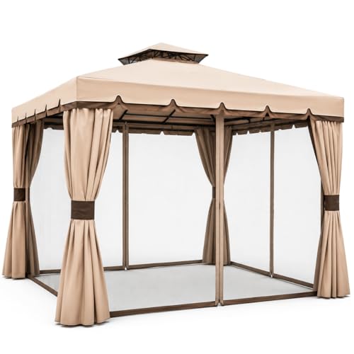 Bakaji Gazebo da Giardino Struttura in Alluminio con Copertura Telo 400 gr/mq con Spalmatura Anti-UV. Antipioggia, completo di 4 Zanzariere e 4 Teli Laterali (3 X 3 MT)