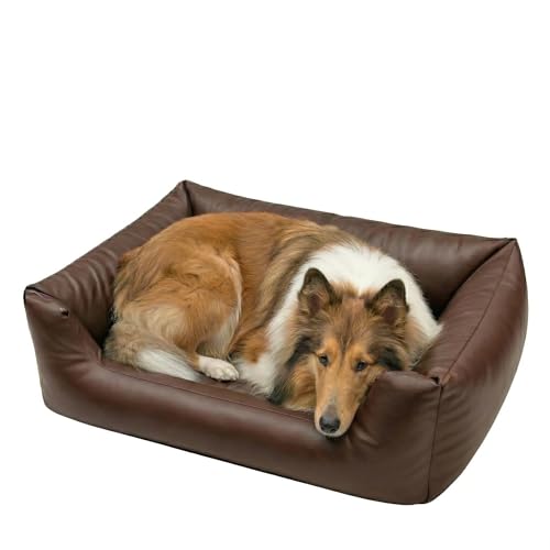 4L Textil MARIO Cuccia Ortopedica per Cani in Ecopelle Impermeabile – Memory Visco – Lettino Similpelle per Cani di Taglia Media (100x70 cm, Marrone)