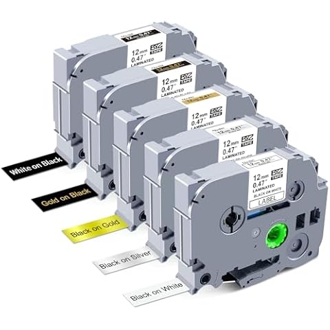 BOYEEZON 5Pk Compatible for Brother P Touch Label Tape TZe-231 TZe-931 TZe-831 TZe-334 335 TZ Tape 12mm 0.47(Black on White/Silver/Gold, White/Gold on Black)for PTD210 PTD400 PTD200, 1/2 In x 26.2 Ft Cover