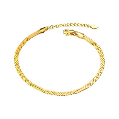 SISGEM Real 18k Yellow Gold Anklet for Ladies, Mesh-Link Chain Women Jewelry Ankle Bracelets Gifts for Her, (2.9 mm) Cover