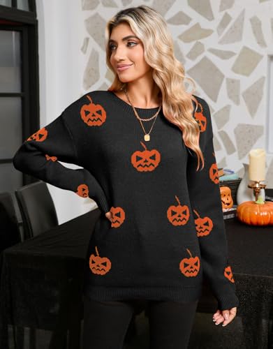Women's Pullover Sweaters Long Sleeve Crew Neck Cute Multi-Hearts Knitted Casual Sweater