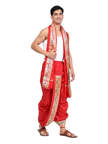 Image of Rameshwaram Fabrics Mens Ready to Wear Silk Dhoti with Angwastra Set - Pocket Dhothi