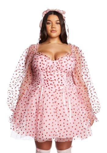 Amazon.com: Dolls Kill Plus Heavenly Affair Babydoll Dress by Sugar Thrillz  – Romantic Tulle Dress with Metallic Hearts and Corset Lacing, Pink