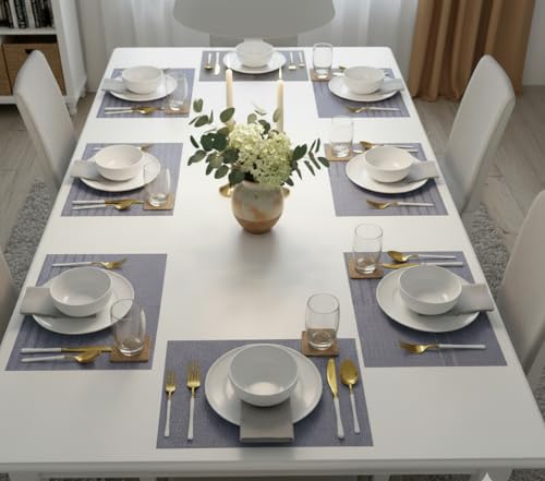 Image of YELONA Placemats Set of 8, Heat-Resistant Woven Vinyl Table Mats, Non-Slip & Washable Dining Tablemats for Kitchen & Dinner Decor, Iris Purple (45cm x 30cm)