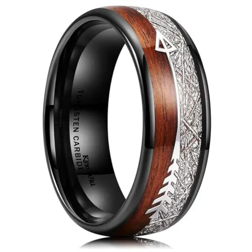 YAHOYA Mode en Acier Inoxydable Bague en Bois Incrustation Flèche Incrustation Bague Mariage Hommes Bijoux Cadeau
