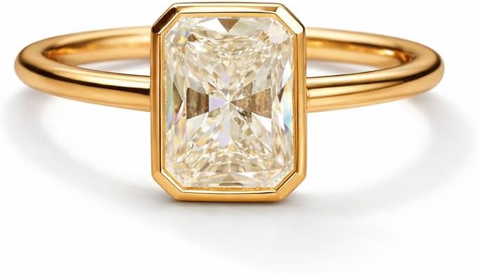 Radiant Cut Solitaire Engagement Ring for Women 14K Yellow Gold Bezel Set Minimalist Proposal Ring Classic Bridal Jewelry Gift For Her