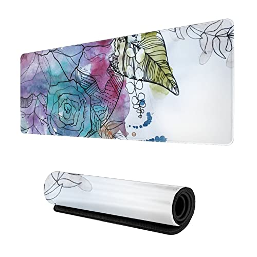 Flowers Twigs and Leaves Large Gaming Mouse pad,, with Non-Slip Base (11.8x31.5 inches), Comfortable, Foldable, Suitable for desktops, laptops, Keyboards, etc.