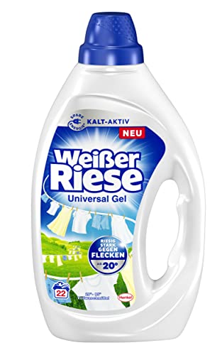 Weißer Riese Gel universal (22 lavados), detergente completo que proporciona una ropa limpia y tiene un efecto enorme contra las manchas, activo en frío a partir de 20 °C, 100% reciclable
