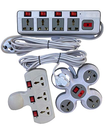 MLU Combo of 3 ext Board with 4 mtr Extension Cord;6 Amp 4 Universal Multi Plug Point Extension Board with LED Indicator